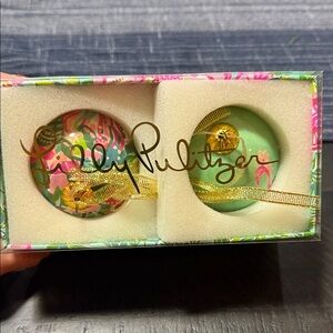 Lilly Pulitzer Pink and Green Ornament Duo